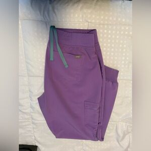 Figs Lavender Jogger Pants with Mint Drawstring medium petite
